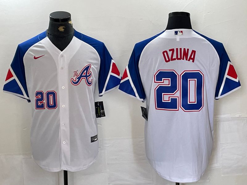 Men Atlanta Braves 20 Ozuna White City Edition 2024 Nike MLB Jersey style 1